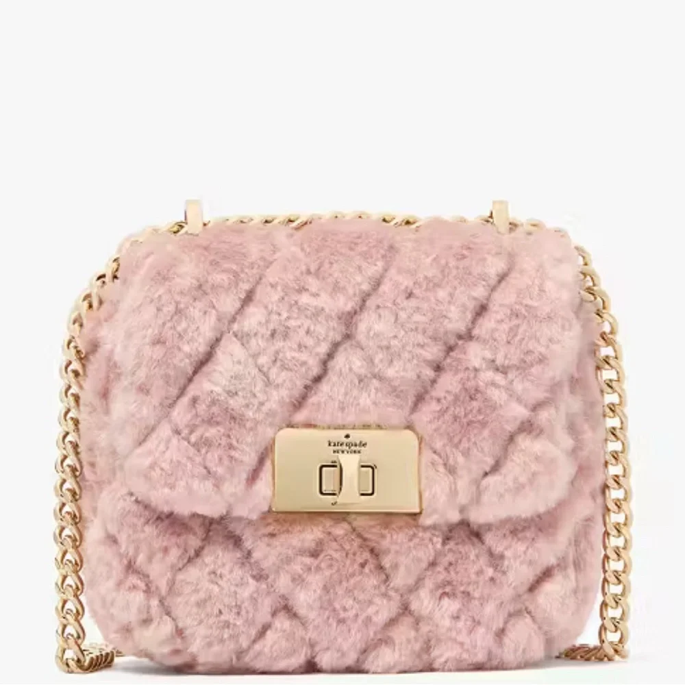 Kate Spade Carey Faux Fur Quilted Micro Flap Crossbody Rose Smoke
